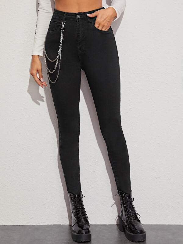 High Stretch Chain Detail Skinny Jeans - LuckyFash™