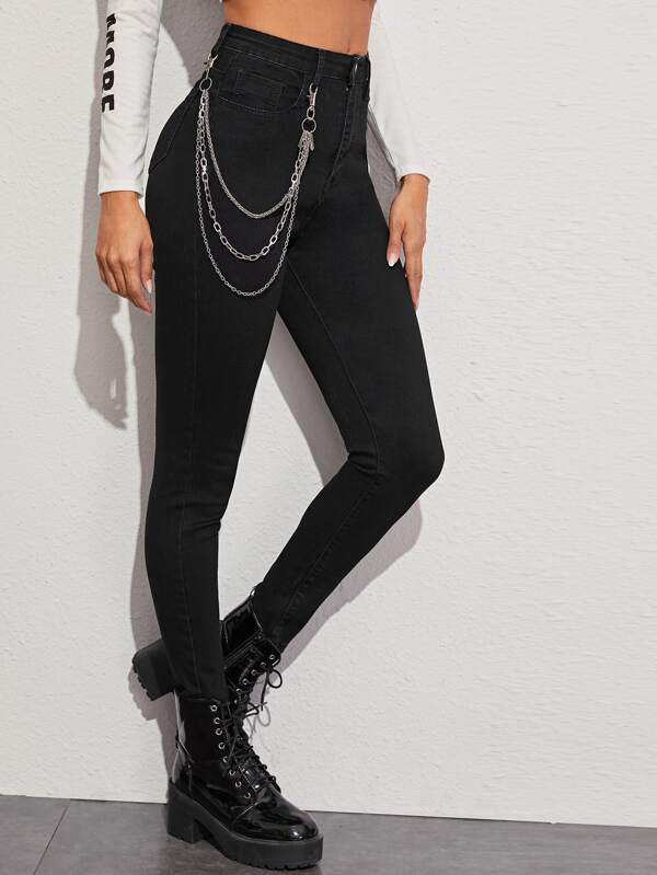 High Stretch Chain Detail Skinny Jeans - LuckyFash™