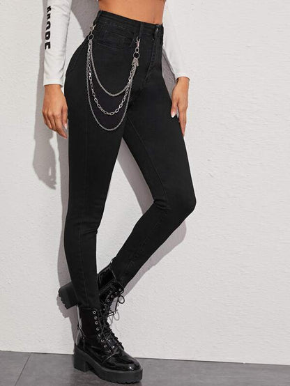 High Stretch Chain Detail Skinny Jeans - LuckyFash™