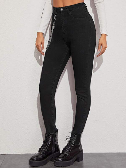 High Stretch Chain Detail Skinny Jeans - LuckyFash™