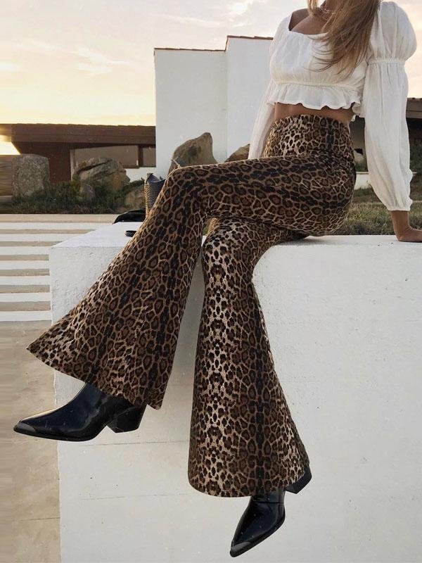 High Waist Casual Leopard Print Flared Pants - LuckyFash™