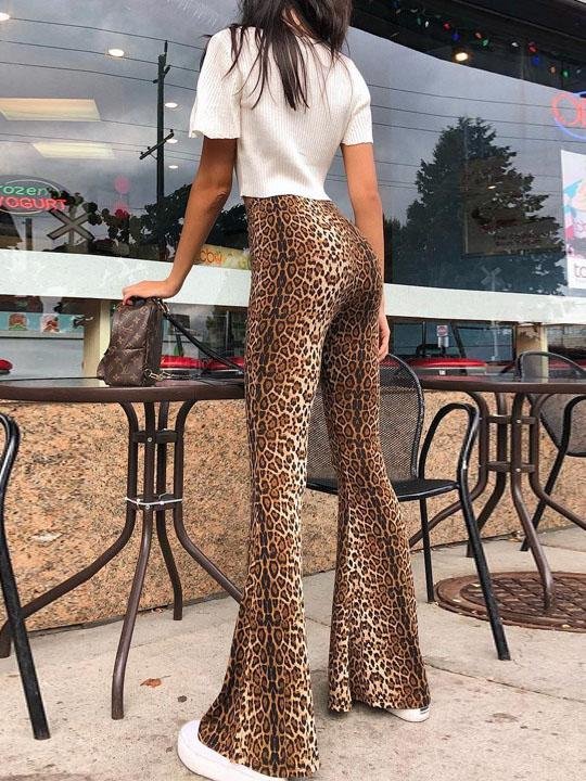 High Waist Casual Leopard Print Flared Pants - LuckyFash™