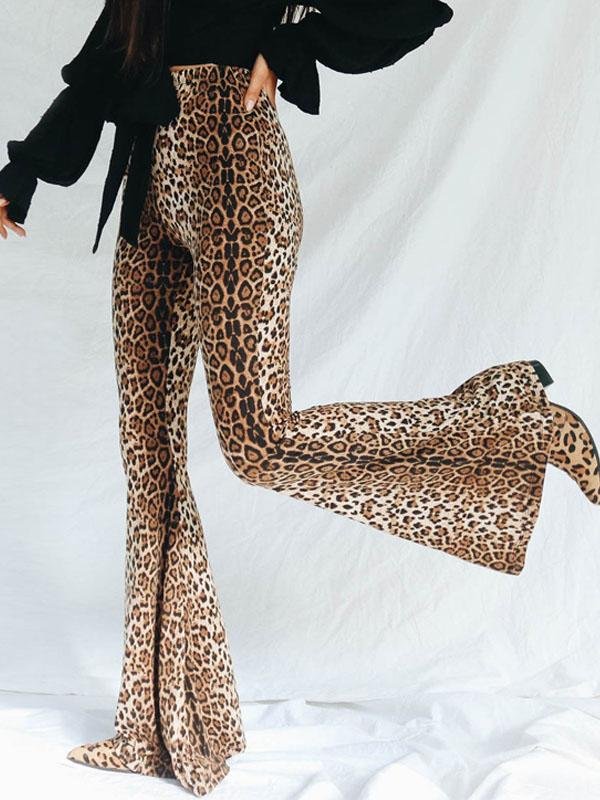 High Waist Casual Leopard Print Flared Pants - LuckyFash™
