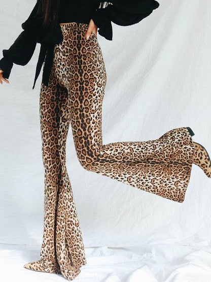 High Waist Casual Leopard Print Flared Pants - LuckyFash™