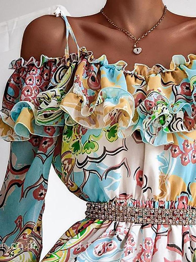 High Waist Floral Print Suspender Skirt - LuckyFash™