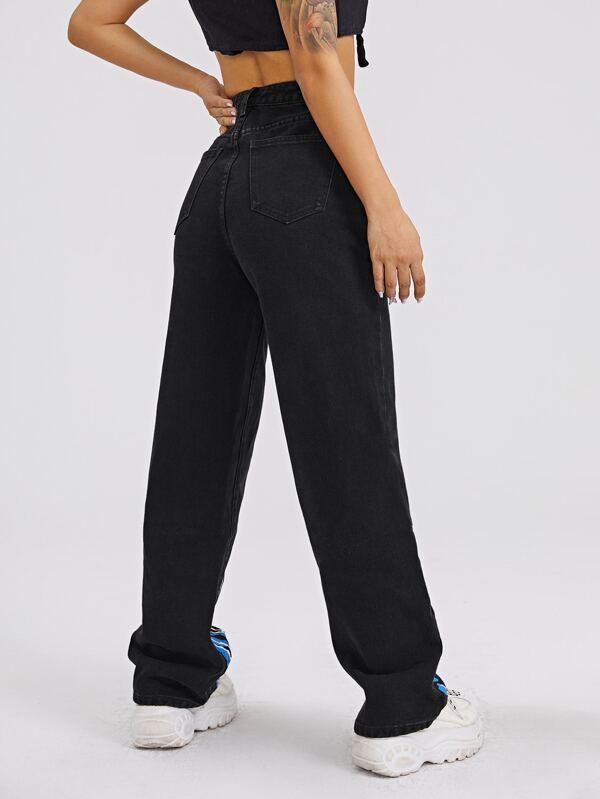 High Waist Lightning Print Straight Jeans - LuckyFash™