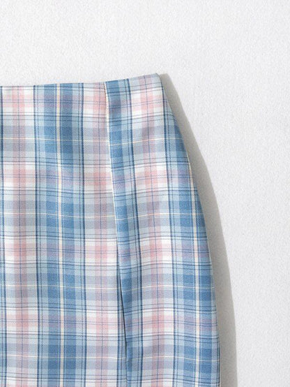 High Waist M-slit Hem Tartan Skirt - LuckyFash™