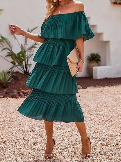 High-waist One-shoulder Solid Cake Skirt - LuckyFash™