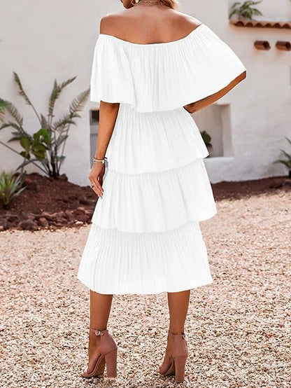 High-waist One-shoulder Solid Cake Skirt - LuckyFash™