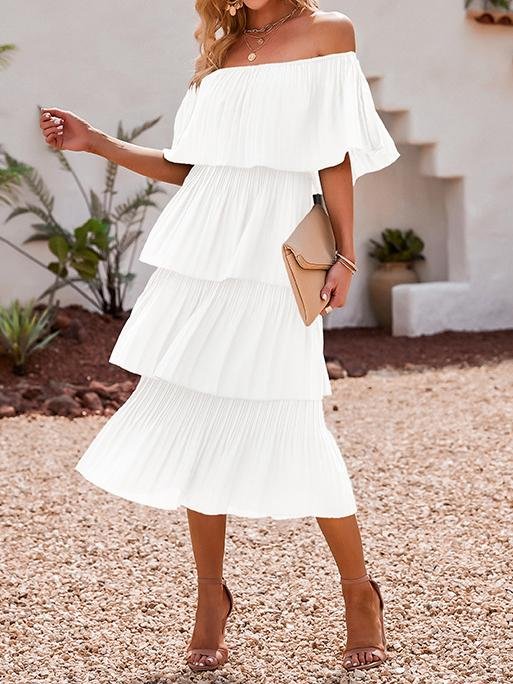 High-waist One-shoulder Solid Cake Skirt - LuckyFash™