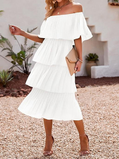 High-waist One-shoulder Solid Cake Skirt - LuckyFash™