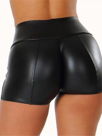 High Waist Plain Skinny PU Shorts - LuckyFash™