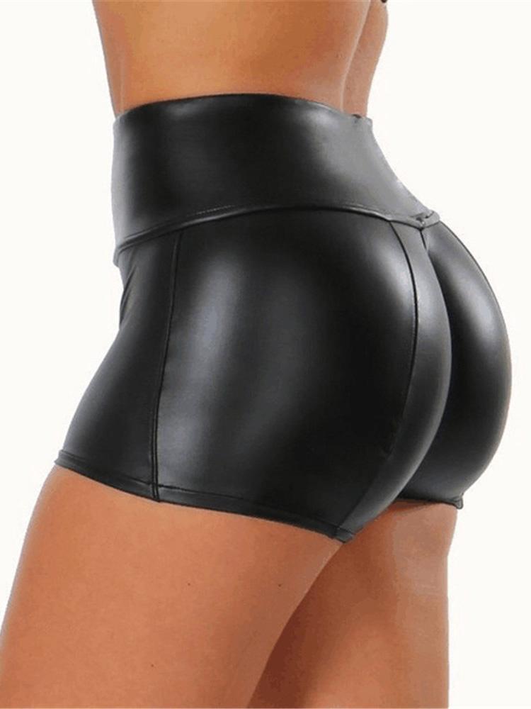 High Waist Plain Skinny PU Shorts - LuckyFash™