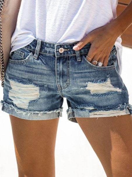 High Waist Ripped Washed Denim Shorts - LuckyFash™