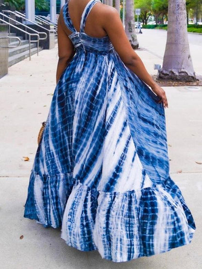 High Waist Suspender Sleeveless Printed Dress - LuckyFash™