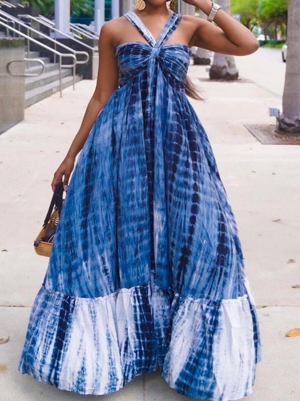 High Waist Suspender Sleeveless Printed Dress - LuckyFash™