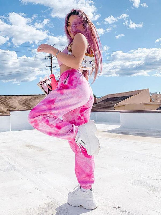 High Waist Tie-dye Rainbow Color Slimming Casual Pants - LuckyFash™