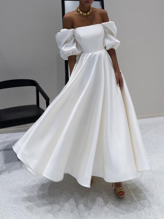 High Waist White One-shoulder Big Swing Dress - LuckyFash™