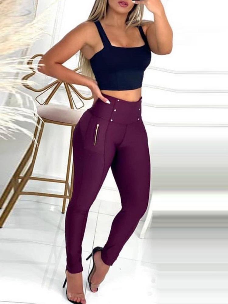 High Waist Zipper Design Skinny Pants - LuckyFash™