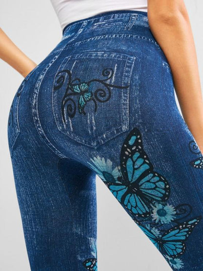 High Waisted 3D Print Butterfly Jeggings - LuckyFash™