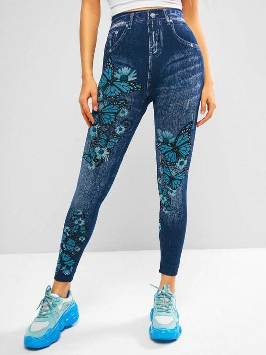 High Waisted 3D Print Butterfly Jeggings - LuckyFash™