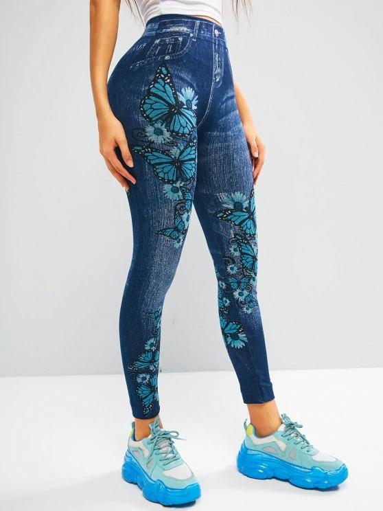 High Waisted 3D Print Butterfly Jeggings - LuckyFash™