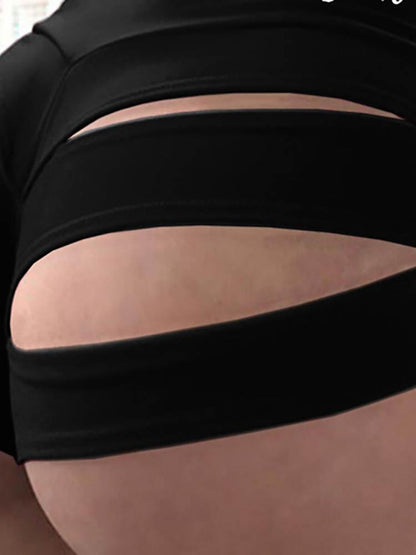 High Waisted Letter Print Butt Lifting Cutout Yoga Shorts - LuckyFash™