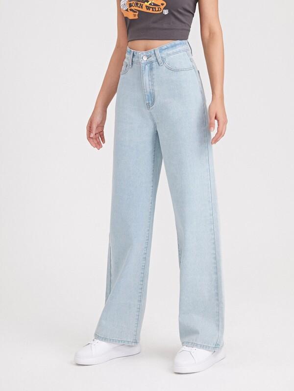 High-Waisted Light Wash Jeans - LuckyFash™
