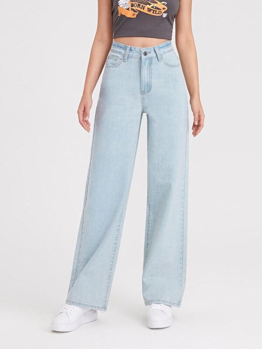 High-Waisted Light Wash Jeans - LuckyFash™