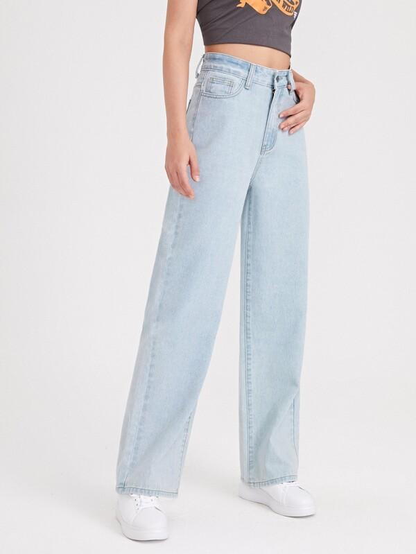 High-Waisted Light Wash Jeans - LuckyFash™