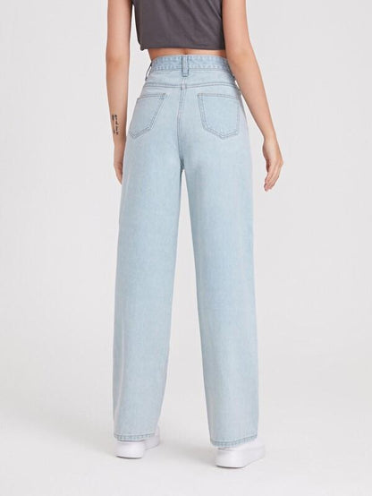High-Waisted Light Wash Jeans - LuckyFash™
