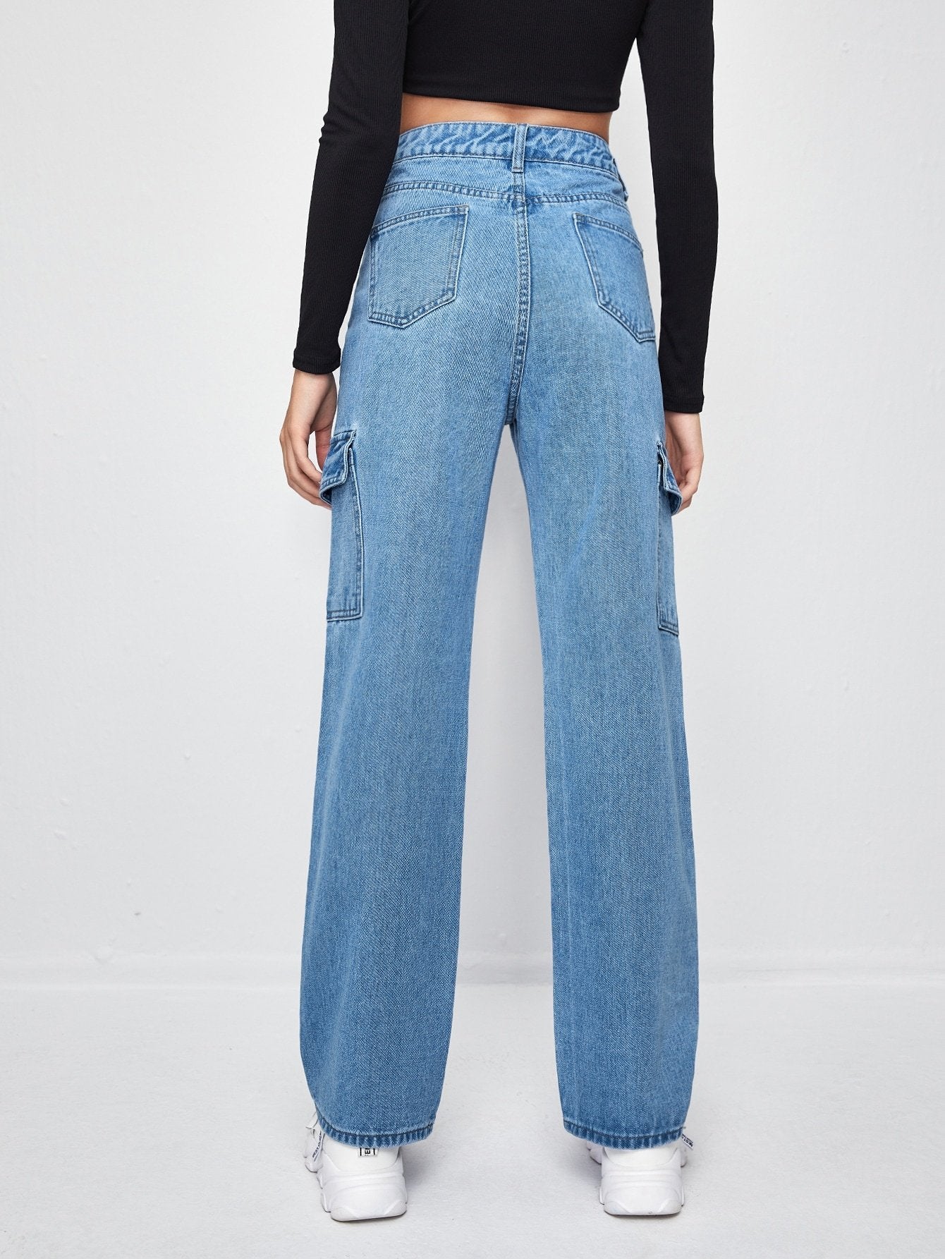 High-Waisted Patch Pocket Straight Jeans - LuckyFash™