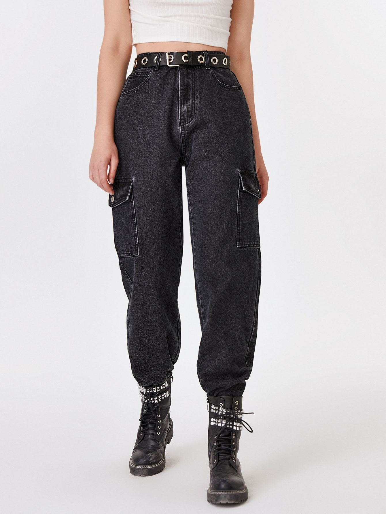 High-Waisted Patch Pocket Straight Jeans - LuckyFash™
