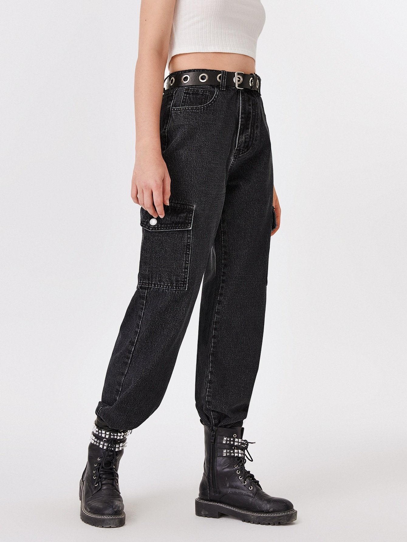 High-Waisted Patch Pocket Straight Jeans - LuckyFash™