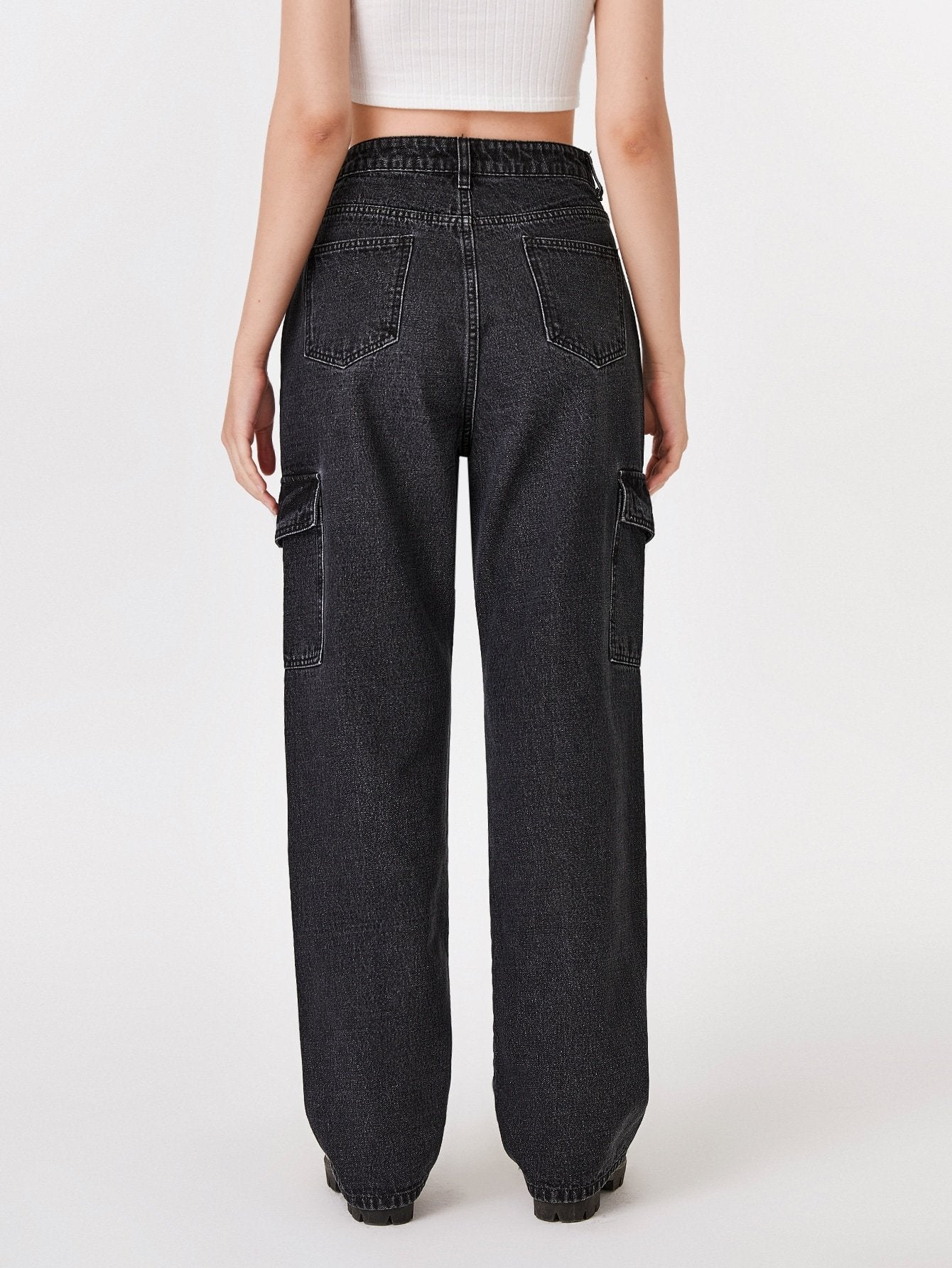 High-Waisted Patch Pocket Straight Jeans - LuckyFash™