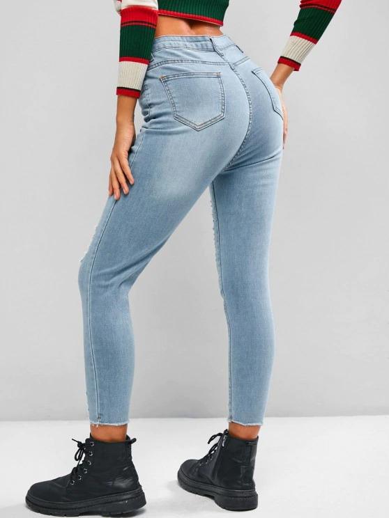 High Waisted Ripped Zipper Fly Jeans - LuckyFash™