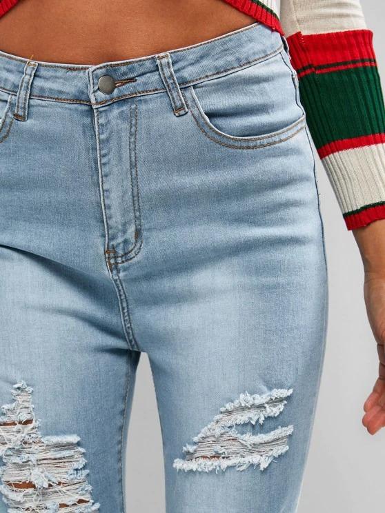 High Waisted Ripped Zipper Fly Jeans - LuckyFash™