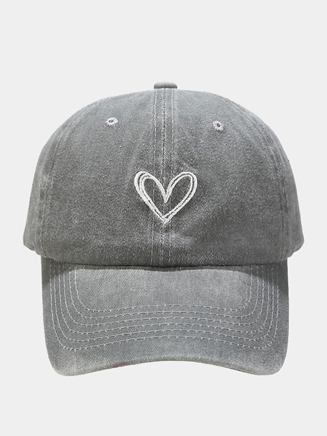 Fashion Outdoor Sport Solid Baseball Caps For Men Women Couple Love Heart Embroidery Snapback Cap Washed Cotton Dad Hat - LuckyFash™