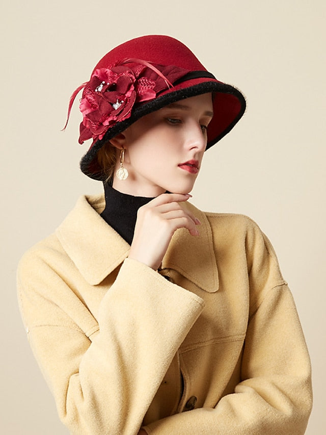 Women's Party Hat Party Wedding Special Occasion Flower Flower Camel White Hat Gray Fall Winter Spring Holiday - LuckyFash™