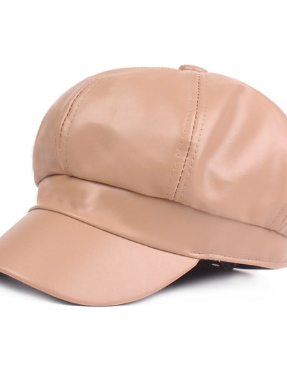 PU Beret Women's Spring Autumn Winter Black Newsboy British Vintage Street Painter's Hat Wine Red Hat Simple Style Berets Octagonal Hat - LuckyFash™