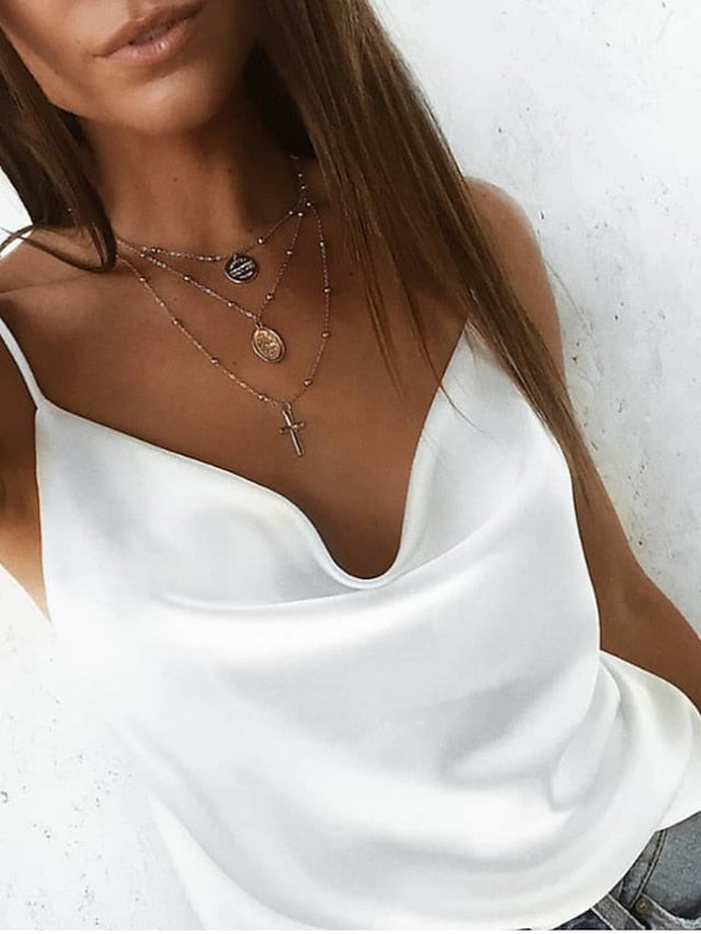 basics white drape sagging satin cami for Women - LuckyFash™