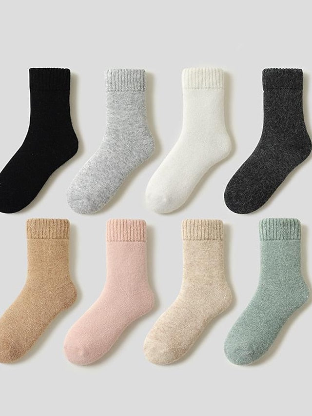 Women's Crew Socks Thick Winter Warm Socks Home Office Work Solid Color Wool Spandex Nylon Basic Casual Classic Warm Casual 1 Pair - LuckyFash™