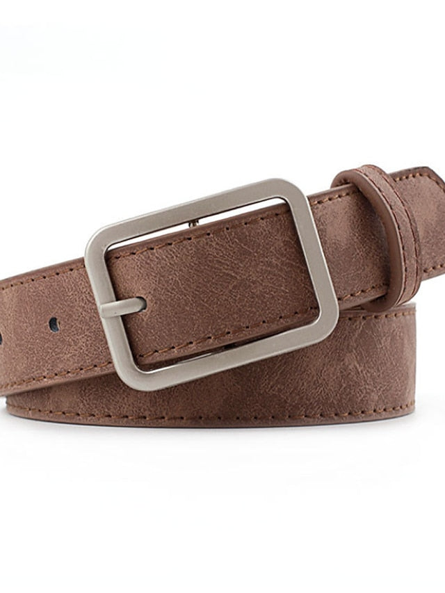 Women's Unisex PU Buckle Belt PU Leather Prong Buckle Plain Casual Classic Party Daily Black Brown Navy Blue Beige - LuckyFash™