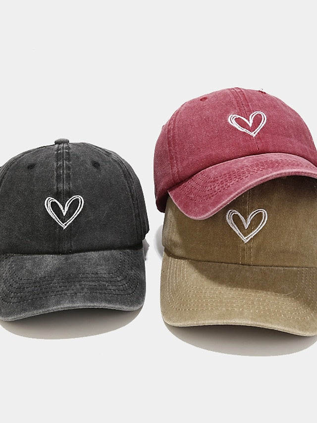 Fashion Outdoor Sport Solid Baseball Caps For Men Women Couple Love Heart Embroidery Snapback Cap Washed Cotton Dad Hat - LuckyFash™