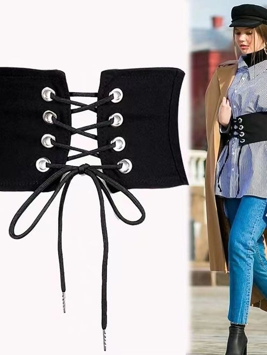 Women's Corset Belt Canvas Buckle Free Plain Casual Vintage Retro Work Daily Black White - LuckyFash™
