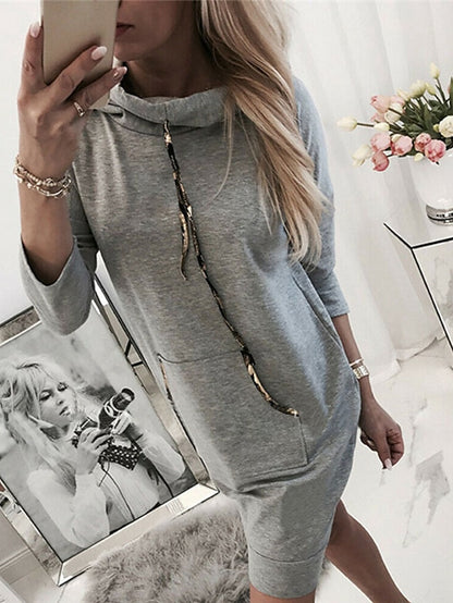 Women's Hoodie Dress Sweatshirt Dress Winter Dress Mini Dress White Pink Light Grey Long Sleeve Pure Color Pocket Spring Fall Winter Hooded Stylish Vacation Fall Dress Loose Fit 2023 S M L XL XXL 3XL - LuckyFash™