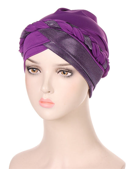 Muslim Turban Glitter Braids Women Forehead Cross Inner Hijab Islamic Head Wrap Arab Underscarf Bonnet Stretchy Cap - LuckyFash™