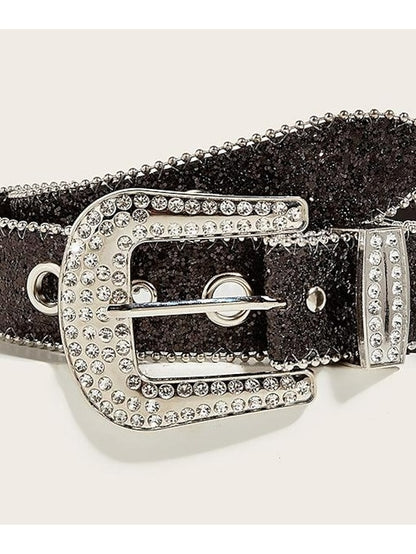 Women's PU Buckle Belt Metal Bucke Crystal Rhinestone Eyelet Classic Wedding Party 3.8CM beaded car side bead size eyelet buckle (silver) 3.8CM beaded car side bead size eyelet buckle (black) - LuckyFash™
