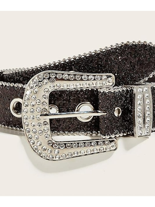 Women's PU Buckle Belt Metal Bucke Crystal Rhinestone Eyelet Classic Wedding Party 3.8CM beaded car side bead size eyelet buckle (silver) 3.8CM beaded car side bead size eyelet buckle (black) - LuckyFash™