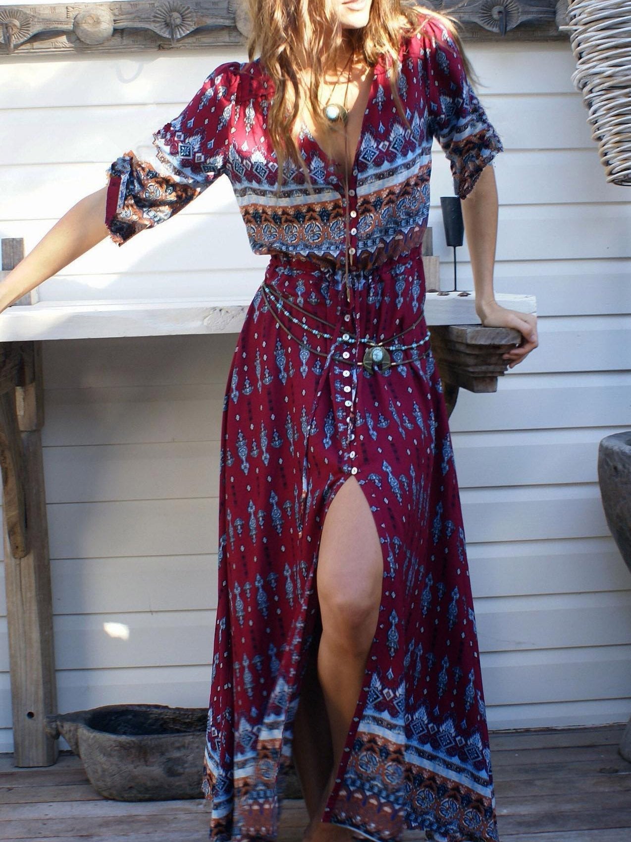 Holiday Cardigan Printed Buttoned Beach Dress - LuckyFash™